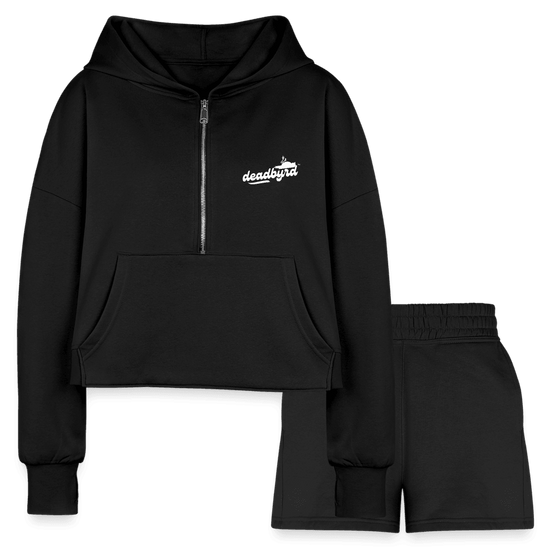 Deadbyrd Recycled Polyester Women’s Cropped Hoodie & Jogger Shorts Set - black