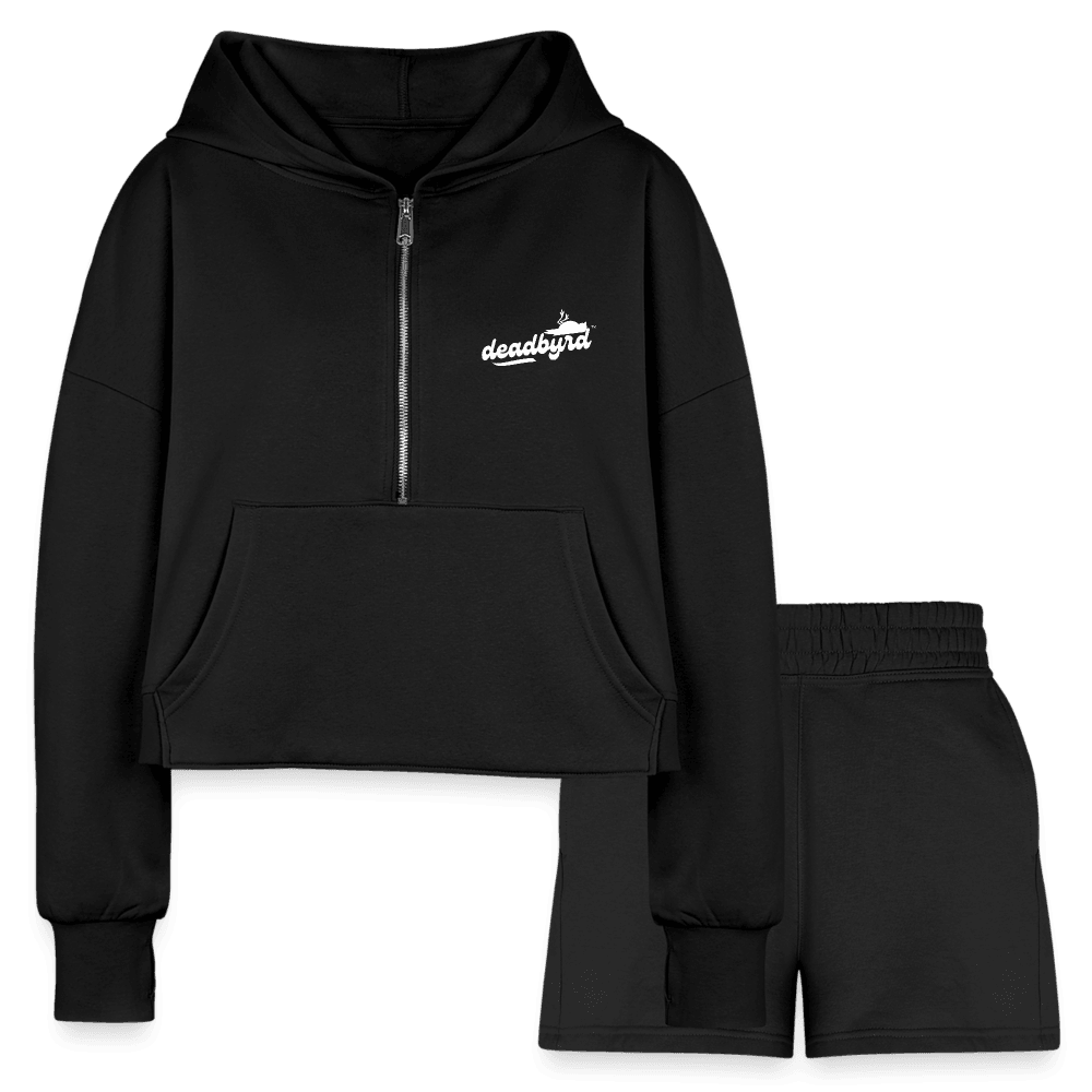 Deadbyrd Recycled Polyester Women’s Cropped Hoodie & Jogger Shorts Set - black