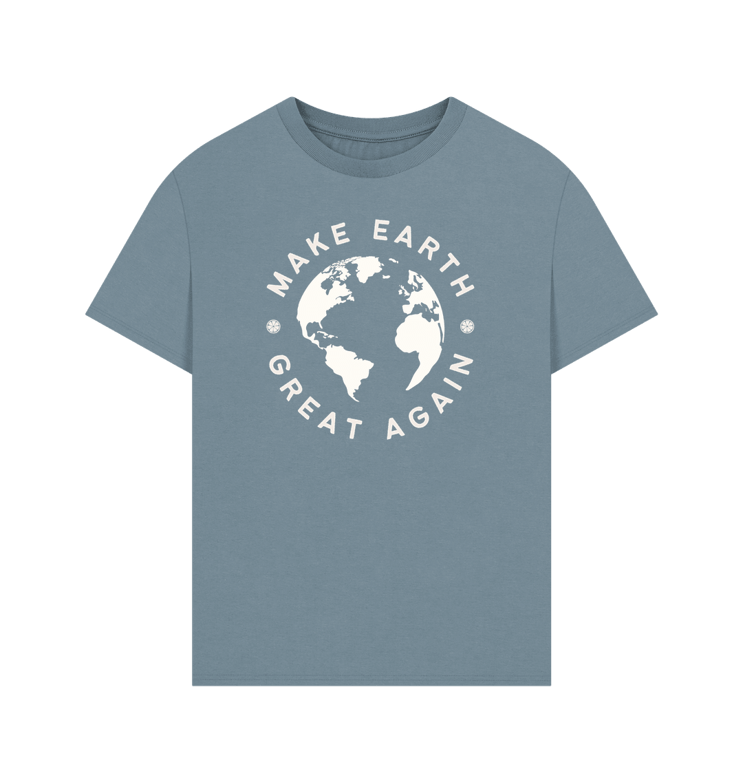 Stone Blue Make Earth Great Again Oversized Organic Cotton T-Shirt